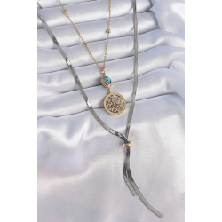 Mey İthalat® 316L Çelik Mix Renk Filiz Figür Nazar Boncuk Detay Uzun Kadın Kolye