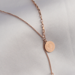 Mey İthalat® 316L Çelik Rose Renk İşlemeli Sallantılı Kadın Kolye