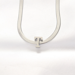 Mey İthalat® 316L Çelik T Harfli Silver Renk İtalyan Zincirli Kolye