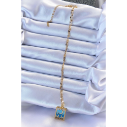 Mey İthalat® 316L Çelik Zincir Altın Renk Mavi Mineli Ay Figür Tarot Kolye