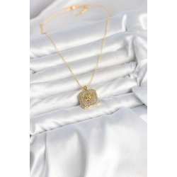 Mey İthalat® 316L Çelik Zincir Gold Aslan Madalyon Model Zirkon Taşlı Kadın Kolye