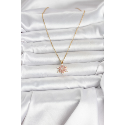 Mey İthalat® 316L Çelik Zincir Gold Renk Pembe Lotus Model Kadın Kolye
