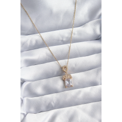 Mey İthalat® 316L Çelik Zincir Gold Renk Zirkon Taşlı Taç Model Kadın Kolye