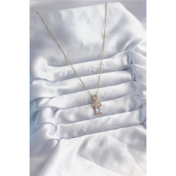 Mey İthalat® 316L Çelik Zincir Gold Renk Zirkon Taşlı Taç Model Kadın Kolye