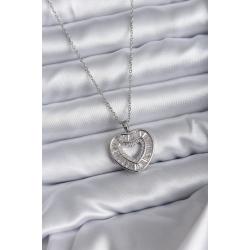 Mey İthalat® 316L Çelik Zincir Gümüş Renk Baget Zirkon Taşlı Kadın Kolye