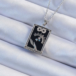 Mey İthalat® 316L Çelik Zincir Gümüş Renk Zirkon Taşlı Sonsuzluk Figürlü Tarot Kolye