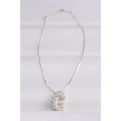 Mey İthalat® 316L Çelik Zincirli Zirkon Taşlı C Harfli Silver Renk Bubble Kolye