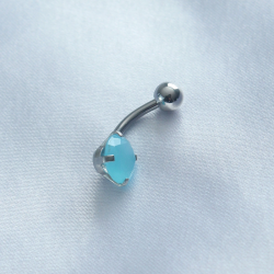 Mey İthalat® 316L Cerrahi Çelik Mavi Taşlı Göbek Piercing