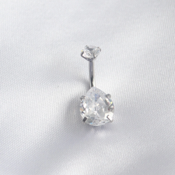 Mey İthalat® 316L Cerrahi Çelik Zirkon Taşlı Damla Model Kadın Göbek Piercing