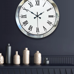 Mey İthalat® 36 cm Krom Metal Roma Rakamli Duvar Saati