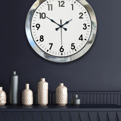 Mey İthalat® 36 cm Krom Metal Standart Duvar Saati