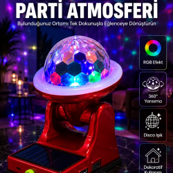 Mey İthalat® 360° RGB LED Disco Işığı Ayarlanabilir Başlıklı Güneş Enerjili Projektör Lamba