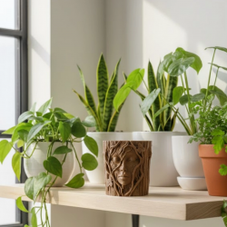 Mey İthalat® 3D Ağaç Gövdesi Formlu Yüz Figürlü Dekoratif Saksı Sanatsal Tasarım Vazo