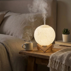 Mey İthalat®  3D Ay Tasarımlı Su Yenilemeli USB Hava Nemlendiricisi – Dokunmatik, 3 Renk Işık Modlu (Gün Işığı / Beyaz / Sarı Işık) Gece ası