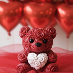 Mey İthalat® 3D Baskı Kalpli Ayıcık 10cm Romantik Masaüstü Dekor