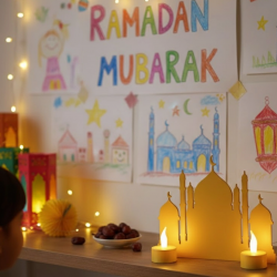 Mey İthalat® 3D Cami Masa Üstü Dekor 2 Pilli LED Mumlu Hediye Set