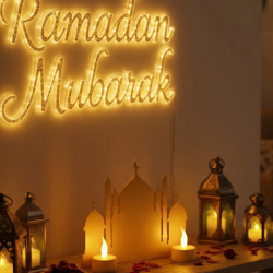 Mey İthalat® 3D Cami Siluet Dekor 2 Pilli Mum Dahil Ramazan Masa Üstü