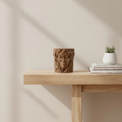 Mey İthalat® 3D Doğal Ahşap Görünümlü Yüz Detaylı Dekoratif Vazo Sanat Tasarım