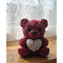 Mey İthalat® 3D Gül Tasarımlı Kalp Ayıcık 10cm Şık Dekoratif Biblo