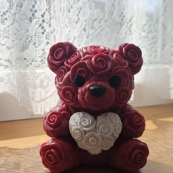 Mey İthalat® 3D Gül Tasarımlı Kalp Ayıcık 10cm Şık Dekoratif Biblo