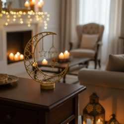 Mey İthalat® 3D Hilal Cami Dekor 20x20 cm Özel Baskı Masa Üstü Süs