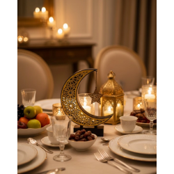 Mey İthalat® 3D Hilal Yıldız Biblo 23x23 cm Şık ve Zarif Dekorasyon