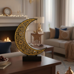 Mey İthalat® 3D Hilal Yıldız Dekor 23x23 cm Ramazan Özel Masa Üstü Süs
