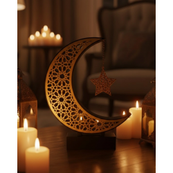 Mey İthalat® 3D Hilal Yıldız Dekoratif Obje 23x23 cm Modern ve Manevi Tasarım