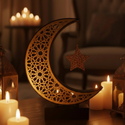 Mey İthalat® 3D Hilal Yıldız Dekoratif Obje 23x23 cm Modern ve Manevi Tasarım