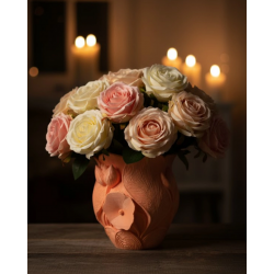 Mey İthalat® 3D Kabartmalı Çiçek Motifli Turuncu Dekoratif Vazo