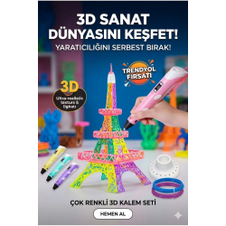 Mey İthalat® 3D Kalem Seti (PEMBEİ) Dijital Göstergeli + 3 Renk Filament Hediyeli Eğitici Yazıcı ABS/PLA Uyumlu