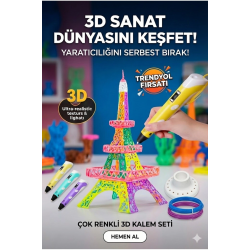 Mey İthalat® 3D Kalem Seti (SARI) Dijital Göstergeli + 3 Renk Filament Hediyeli Eğitici Yazıcı ABS/PLA Uyumlu
