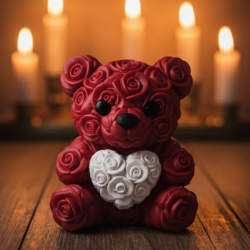 Mey İthalat® 3D Kalp Ayıcık 10 cm Gül Detaylı Dekoratif Hediye Obje