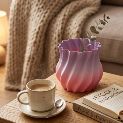 Mey İthalat® 3D Kıvrımlı Pembe Lila Vazo Modern Dekoratif Şık Ev Aksesuarı