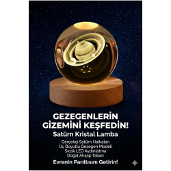 Mey İthalat® 3D Kristal Küre Gece ası - Ahşap Tabanlı Dekoratif LED Masa Üstü Aydınlatma