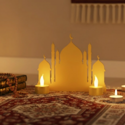 Mey İthalat® 3D LED Mumlu Cami Dekorasyonu 2 Adet Pilli Mum Hediyeli