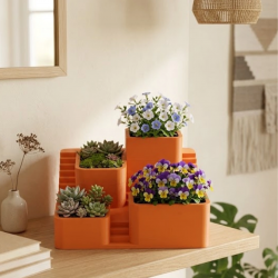 Mey İthalat® 3D Modern Çok Bölmeli Kaktüs Saksı Seti Dekoratif Masaüstü Sukulent Standı