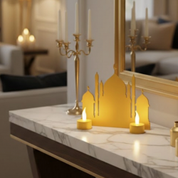 Mey İthalat® 3D Ramazan Cami Dekor 2 Mumlu Işıklı Masa Üstü Biblo