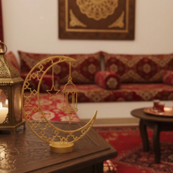 Mey İthalat® 3D Ramazan Dekor Özel Baskı Hilal Yıldız Masa Üstü