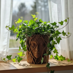 Mey İthalat® 3D Sanatsal Ağaç Yüzlü Dekoratif Vazo Doğa Temalı Özel Tasarım Saksı