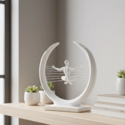 Mey İthalat® 3D Zen Heykeli Beyaz Ay İçinde Meditasyon Figürü Dekoratif Obje