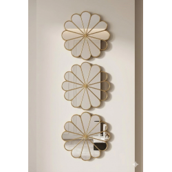 Mey İthalat® 3’lü Gold Güneş Desenli Duvar Aynası Seti 27 cm | Dekoratif Yuvarlak Ayna