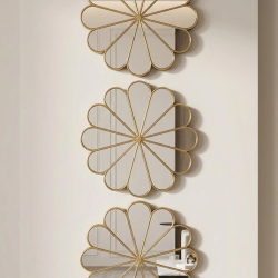 Mey İthalat® 3’lü Gold Güneş Desenli Duvar Aynası Seti 27 cm | Dekoratif Yuvarlak Ayna