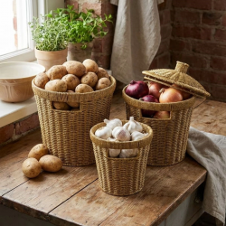 Mey İthalat®  3’lü İç İçe Geçebilen Büyük Plastik Rattan Hasır Sepet Seti-Dayanıklı Çok Amaçlı Ev,Banyo ve Mutfak Düzenleyici