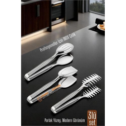 Mey İthalat® 3’lü İnox Çelik Mutfak Maşa Seti - Makarna Pasta Salata Çok Amaçlı Maşa 3 lü SET 722225