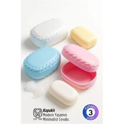 Mey İthalat®  3’lü Sızdırmaz Kapaklı Sabunluk Seti -   Hijyenik Seyahat ve Banyo Kutusu