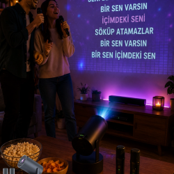 Mey İthalat® 3ü 1 Arada Karaoke ve Projeksiyon Sistemi Çift Mikrofon Destekli