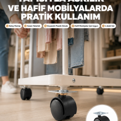 Mey İthalat® 4 cm Kilitsiz Tekerlek Ayak Seti Zemin Koruyucu