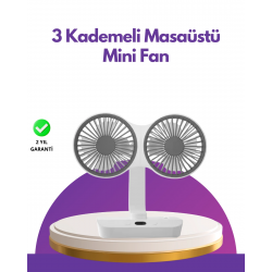 Mey İthalat® 4 Kademeli Hız Ayarlı USB Şarjlı Çift Taraflı Masaüstü Vantilatör