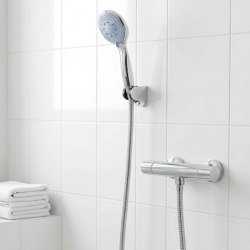 Mey İthalat® 4 Kademeli Mavi Duş Seti El Duşu Başlığı Spiral Hortum ve Duvar Askısı